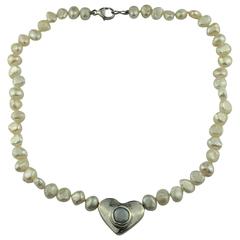 Pearl Choker Necklace with Sterling Silver Heart