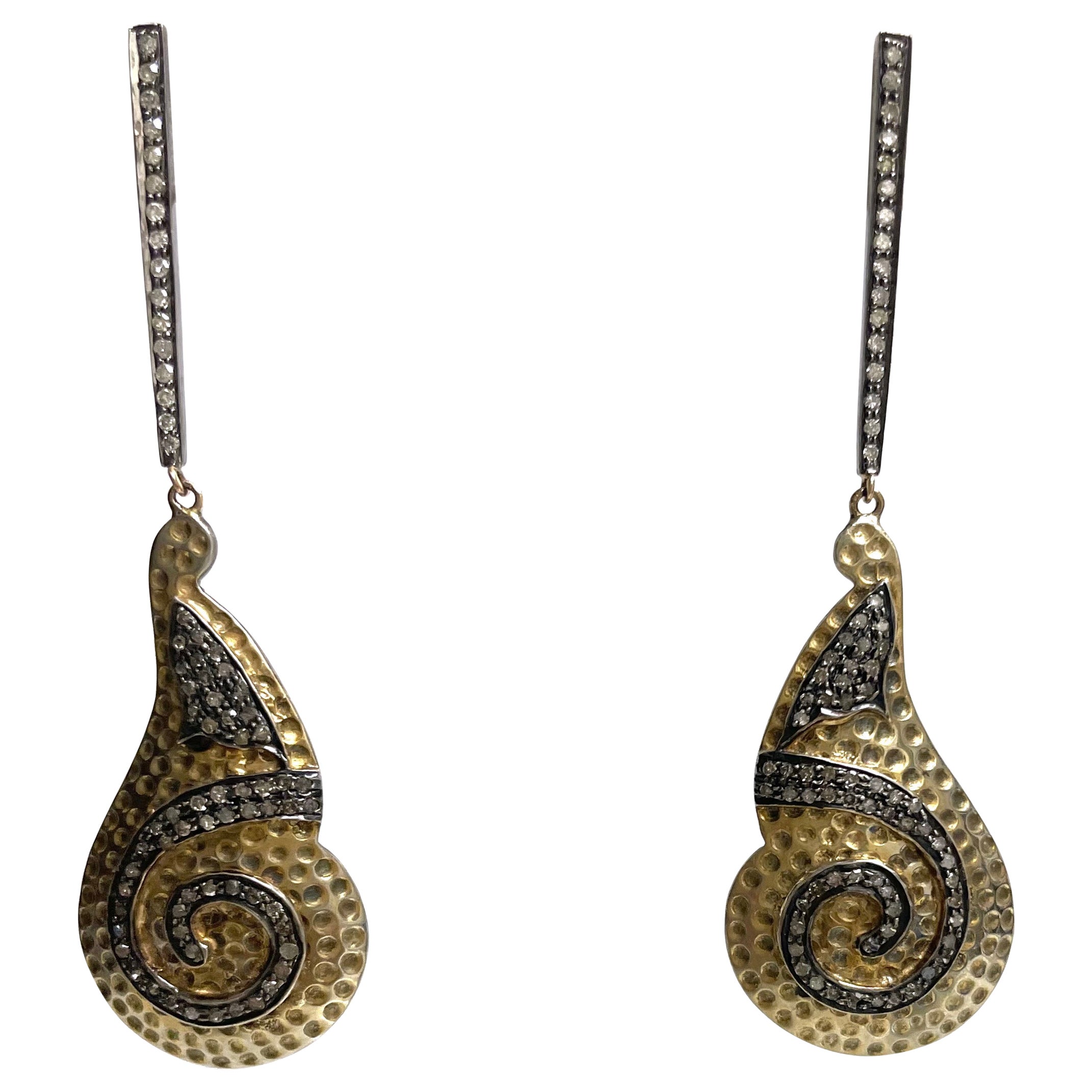 Vermeil with a Swirl of Pave Diamonds Earrings For Sale