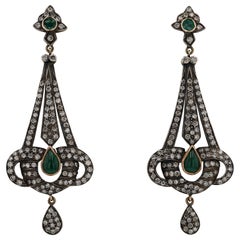Victorian Revival Diamond and Emerald Chandelier Earrings
