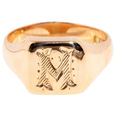 Vintage circa 1960s 18 Carat Rose Gold Letter "M" Cushion Shaped Signet Ring