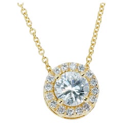 Ravishing 18k Yellow Gold Halo Necklace W/ 0.76 Carat Natural Diamonds IGI Cert