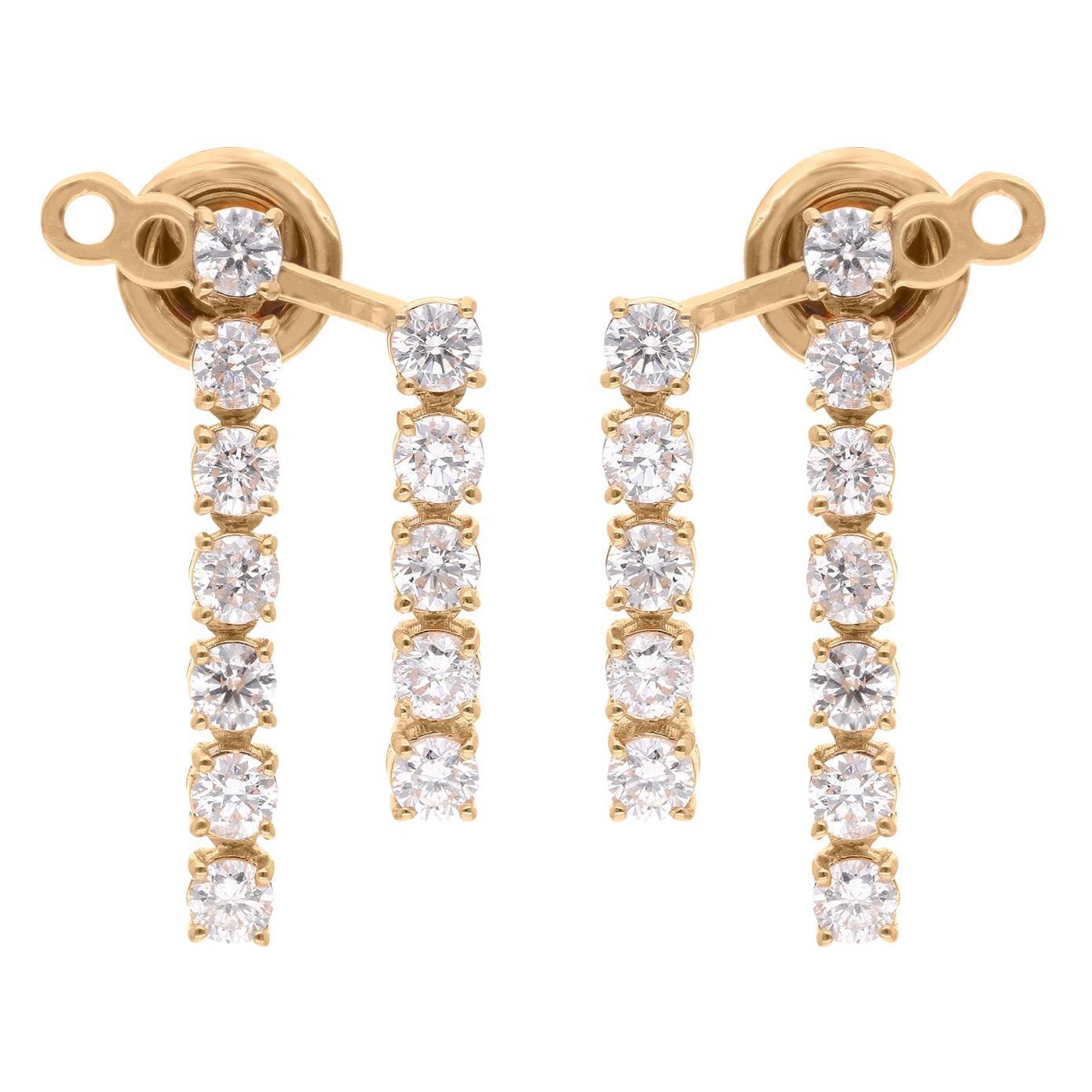 1.92ct Diamond Double Bar Jacket Earrings 14 Karat Yellow Gold Handmade Jewelry