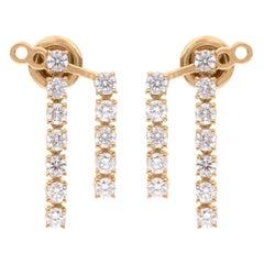 1.92ct Diamond Double Bar Jacket Earrings 14 Karat Yellow Gold Handmade Jewelry