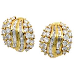 Round and Baguette Diamond Yellow Gold Cluster Clip-On Earrings 5