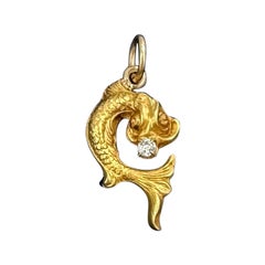 Mythical Fish Sea Creature Dragon Diamond Pendant Necklace Antique Belle Epoque