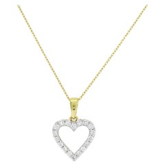 Natural Diamond 0.35 cts 18 Karat Yellow Gold Heart Pendant Size Large