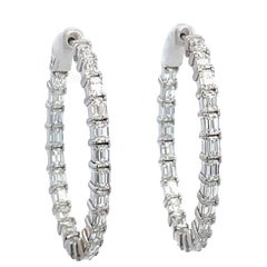 Emerald Cut Diamond Hoop Inside Out Earrings 4.01 Carats G VVS2-VS2 14 Karat