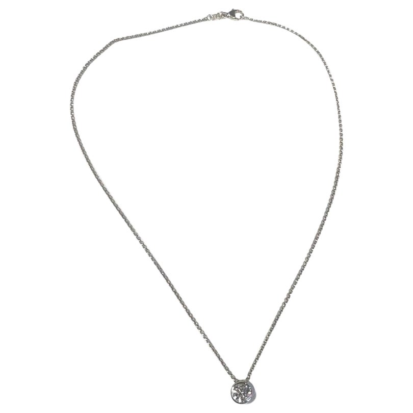 Bezel Set Solitaire Round Diamond Necklace 1 Carat For Sale