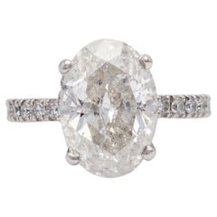 GIA 4.03 Carats Oval Cut Diamond Platinum Pave Ring