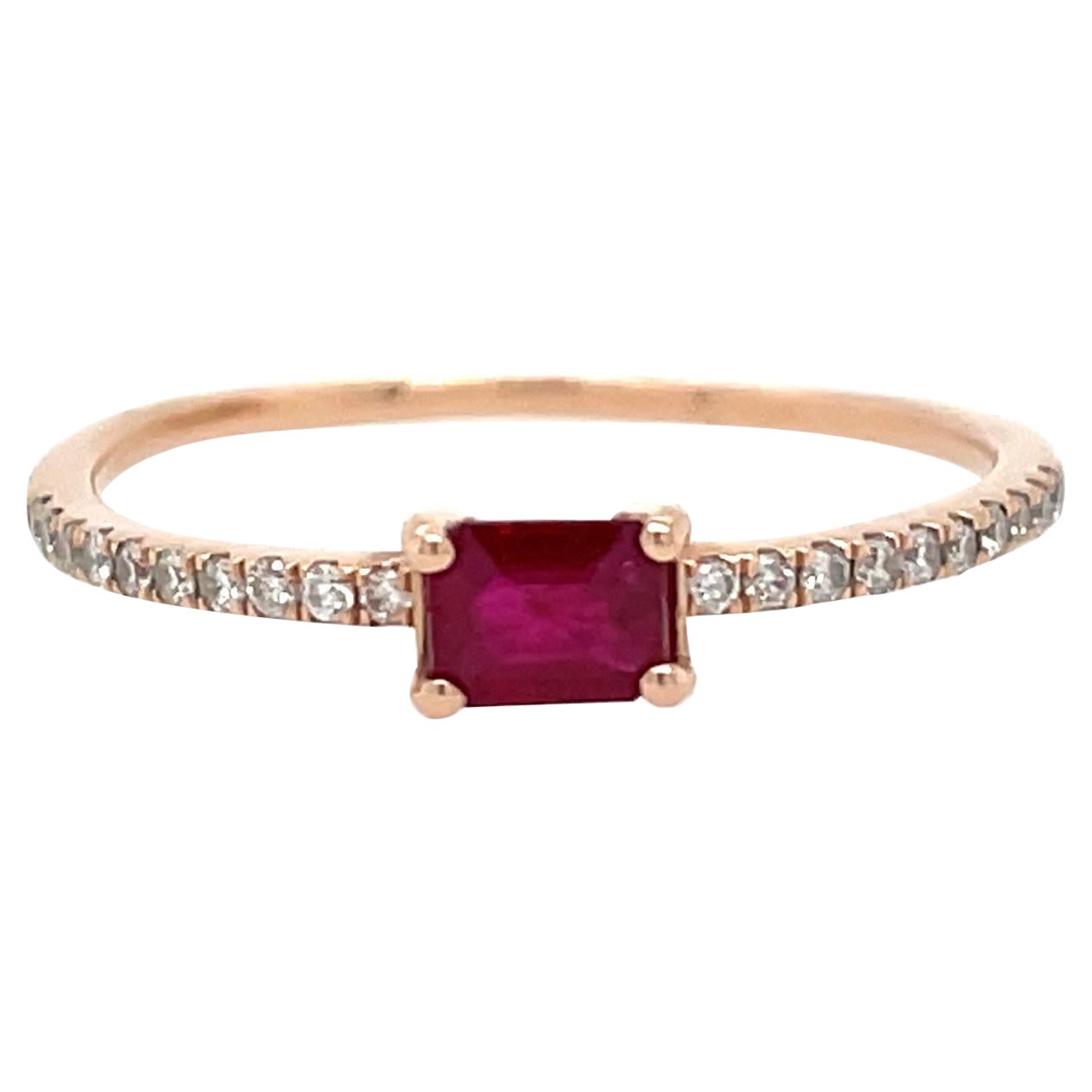 Ruby Baguette Diamond Stacking Ring For Sale