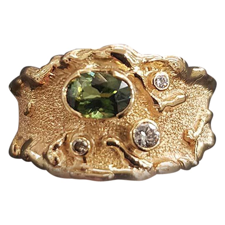 Paul Amey 9k Gold Molten Edge Tourmaline and Diamond Ring For Sale