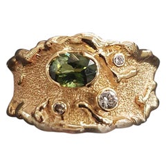 Paul Amey 9k Gold Molten Edge Tourmaline and Diamond Ring