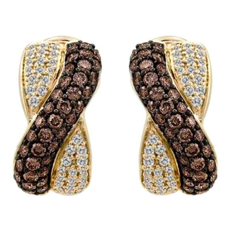 Earrings Featuring Chocolate Diamonds, Vanilla Diamonds Set in 14k Honey Gold For Sale