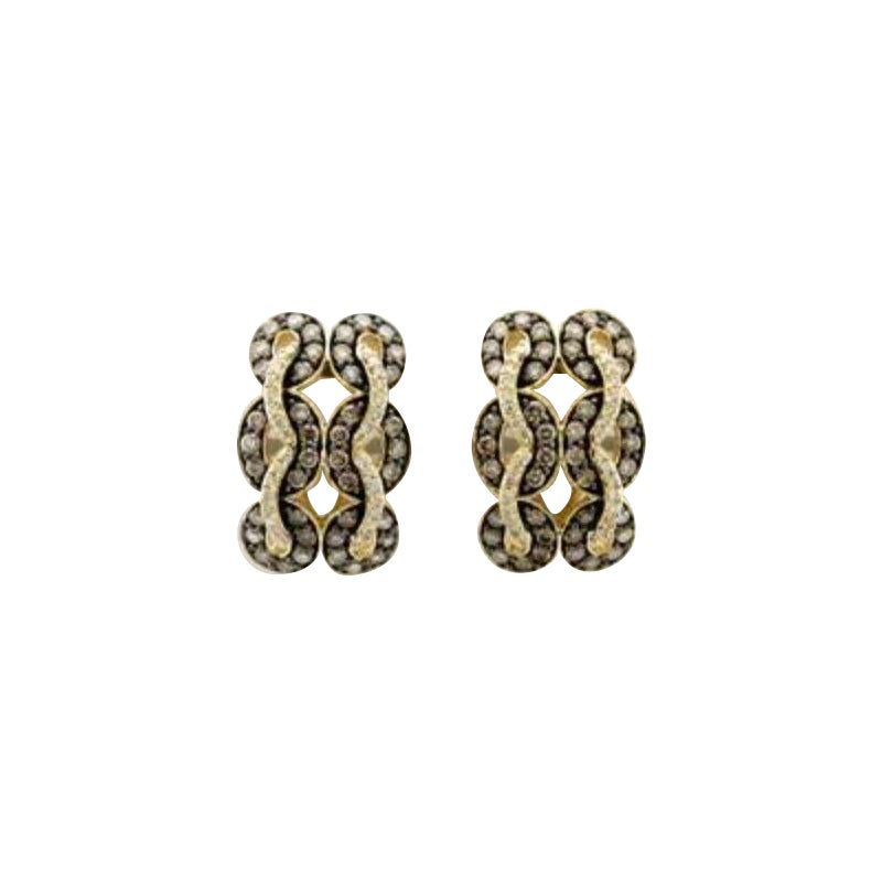 Boucles d'oreilles composées de diamants de couleur chocolat et de diamants de couleur vanille sertis dans de l'or jaune 14K. en vente