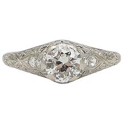 Art Deco .73 Carat Diamond Platinum Filigree Engagement Ring