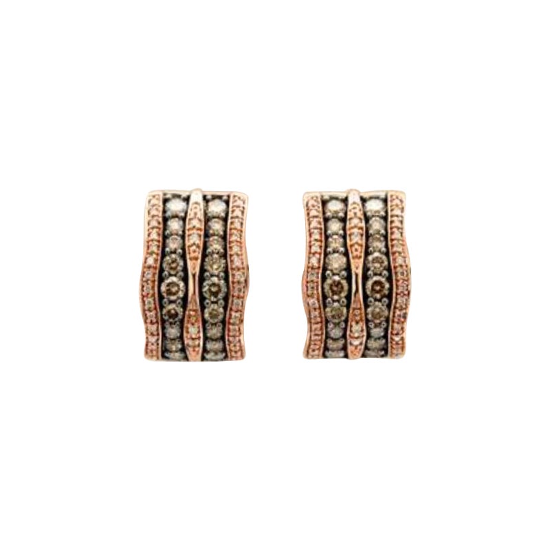 Earrings Featuring Chocolate and Vanilla Diamonds Set in 14k Strawberry Gold For Sale