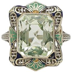 Fantastic Art Deco Enamel Peridot Filigree Gold Ring Antique Fantastic Art Deco Enamel Peridot Filigree Gold Ring