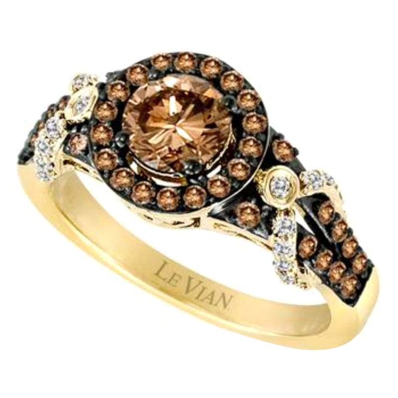 Ring mit Schokoladen-Diamanten , Vanille-Diamanten, gefasst in 14K Honey Gold im Angebot