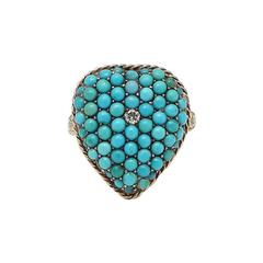 Victorian Turquoise Diamond Gold Heart Ring
