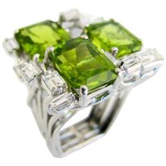 Barbara Anton Modernist Peridot Diamond Platinum Cocktail Ring 5