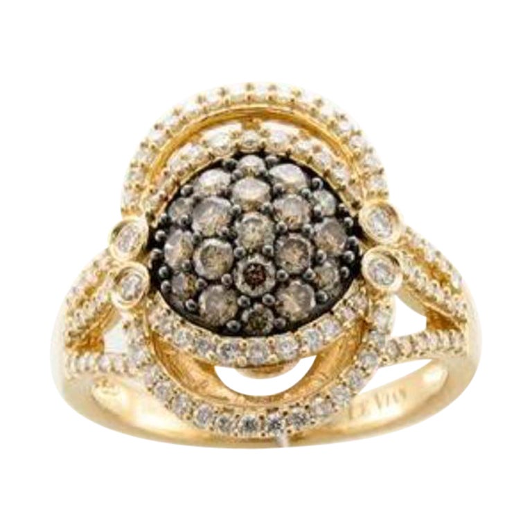 Ring mit Schokoladen-Diamanten , Vanille-Diamanten, gefasst in 14K Honey Gold im Angebot