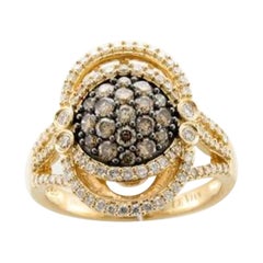 Ring Featuring Chocolate Diamonds, Vanilla Diamonds Set in 14k Honey Gold