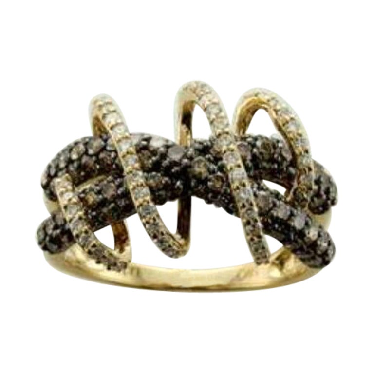 Ring mit schokoladenbraunen Diamanten und Vanilla-Diamanten in 14K zweifarbigem Gold gefasst im Angebot
