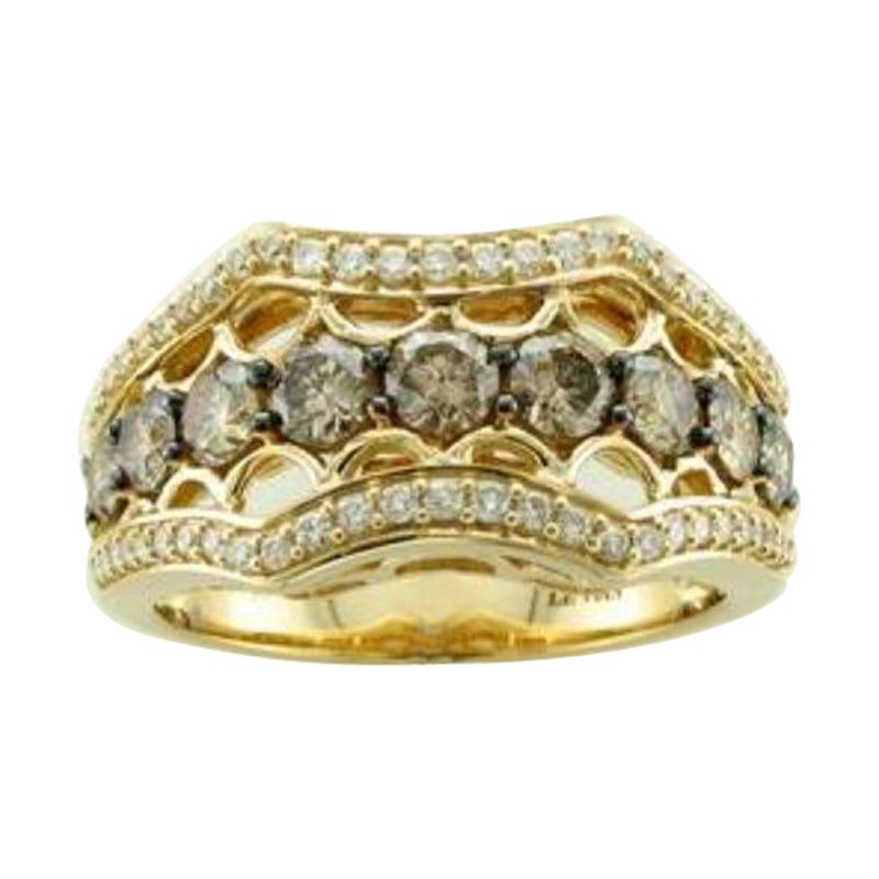 Ring mit Schokoladen-Diamanten , Vanille-Diamanten, gefasst in 14K Honey Gold im Angebot