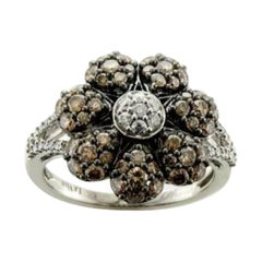 Bague avec diamants chocolat , diamants vanille sertis en or 14 carats