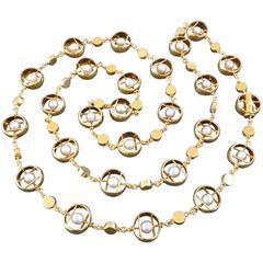 Herbert Haarstick Unique Modernist Pearl Gold Long Chain Necklace 3