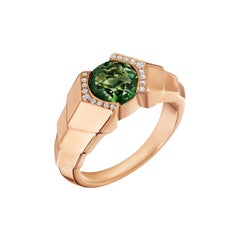 VL Cepher Green Tourmaline 18K Rose Gold Diamond Halo Arris Large Ring
