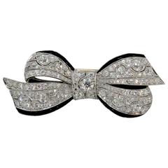 1920s Art Deco Onyx Diamond Platinum Ribbon Brooch 7