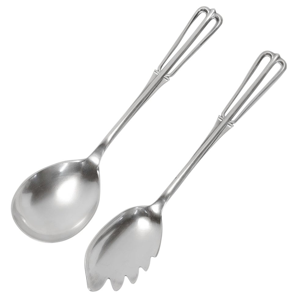 Pair of Cohr Mid-Century Modern Sterling Silver Fork & Spoon Salad Servers For Sale