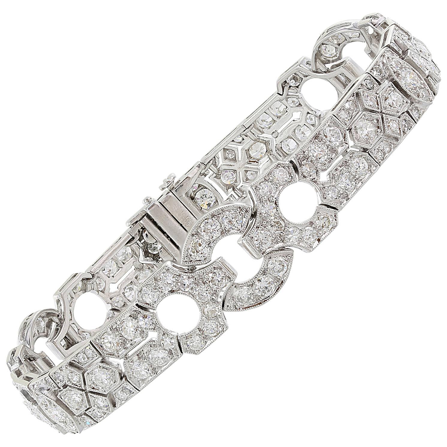 Art Deco Old European Cut Diamond Platinum Bracelet For Sale