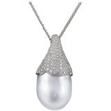 South Sea White Baroque Silver Overtone Pearl & Diamond Pendant