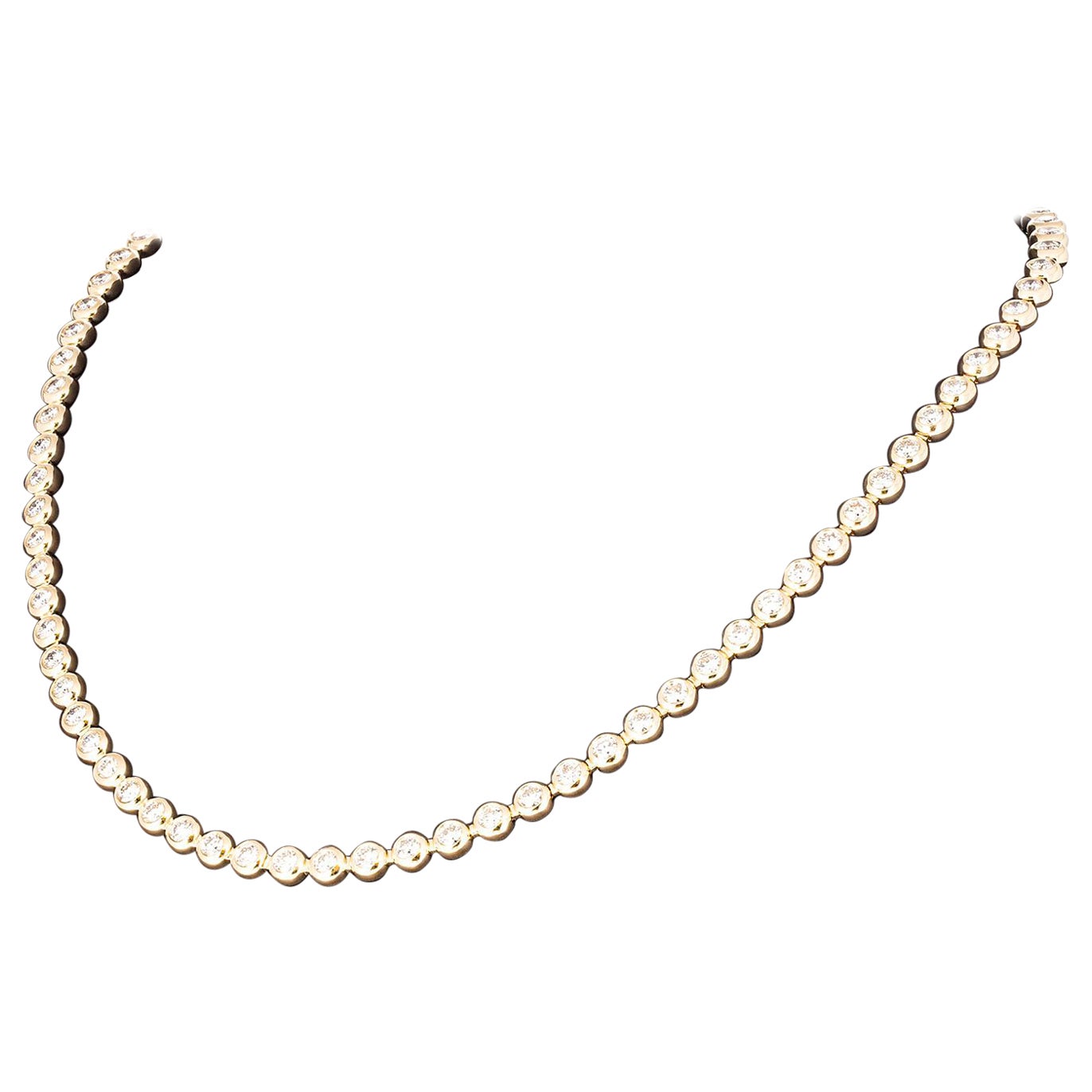  Diamond Bezel Set Tennis Necklace in 14k Yellow Gold For Sale