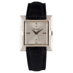 Vintage Jules Jurgensen 14k White Gold Mechanical Hand-Winding Watch w/ Leather Band