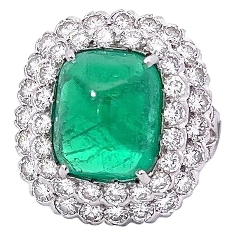 Ruser 7.50 Carat Emerald and Diamond Platinum Cocktail Ring, AGL For Sale