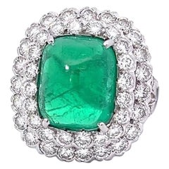 Retro Ruser 7.50 Carat Emerald and Diamond Platinum Cocktail Ring, AGL