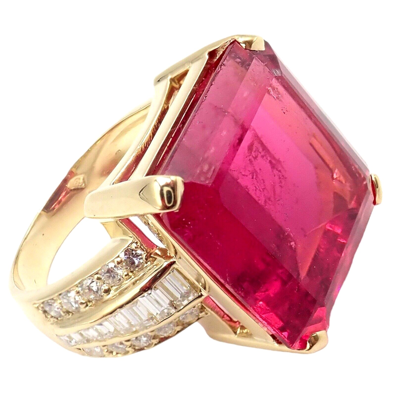 H. Stern Diamond Large Pink Tourmaline Yellow Gold Statement Ring