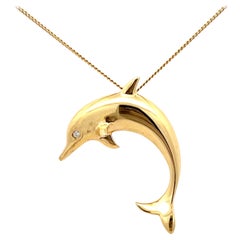 Dolphin Diamond Eye Necklace in 18k Yellow Gold