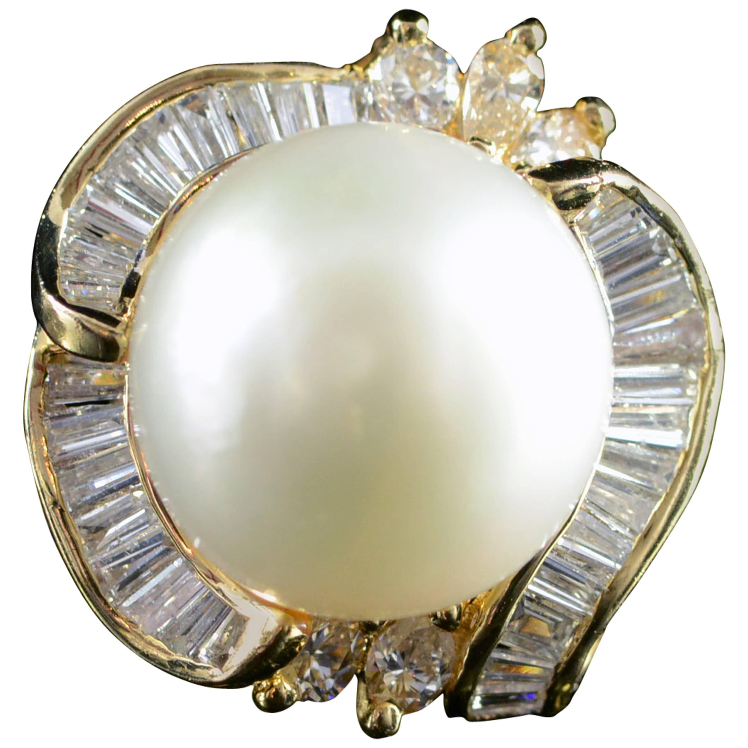Perle Diamant Halo Gold Ring