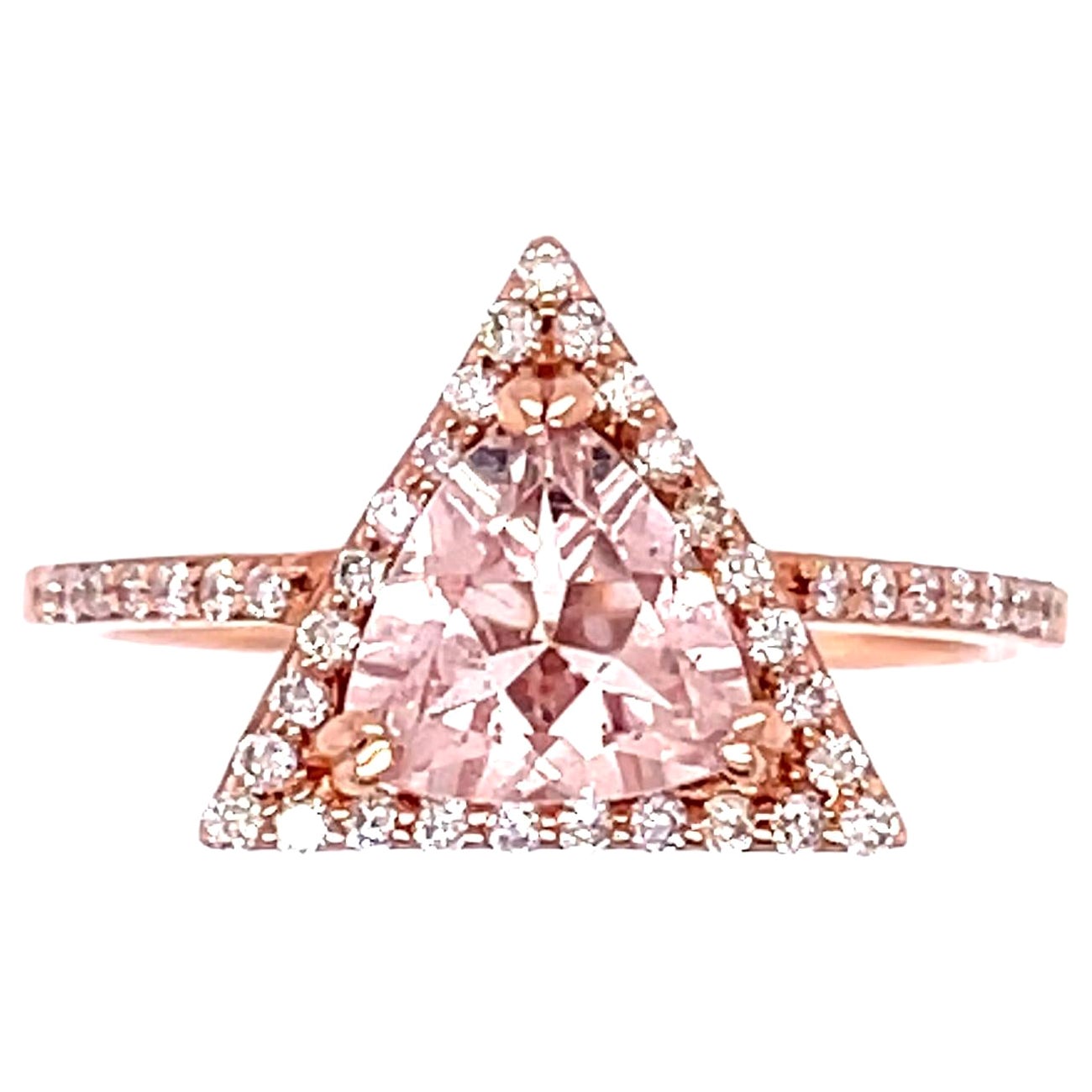 Triangle Morganite Diamond Ring in Rose Gold For Sale