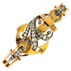 1870s French Antique Diamond Silver Gold Anchor Bracelet