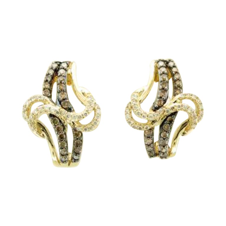 Earrings Featuring Chocolate Diamonds, Vanilla Diamonds Set in 14k Honey Gold For Sale