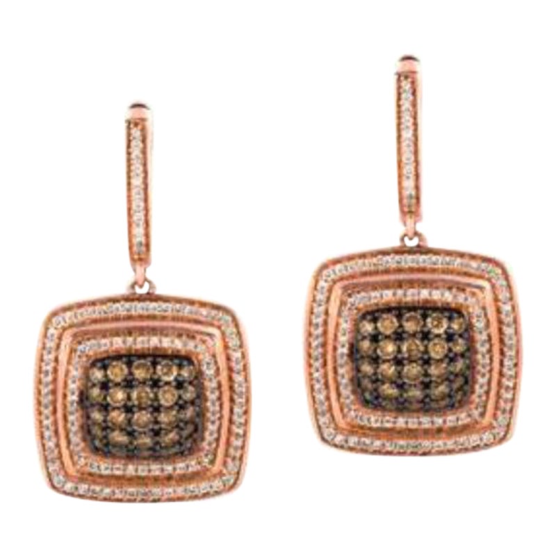 Earrings Featuring Chocolate and Vanilla Diamonds Set in 14k Gold For Sale