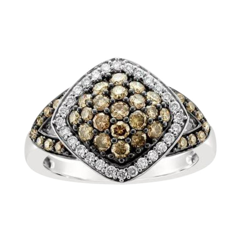 Anillo con Diamantes Chocolate , Diamantes Vainilla engastados en Oro Vainilla de 14K