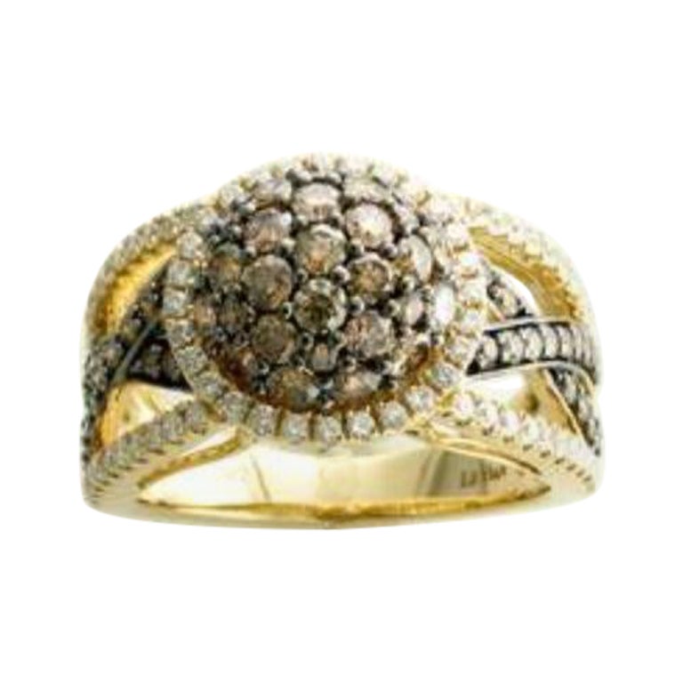 Ring Featuring Chocolate and Vanilla Diamonds Set in 14k Honey Gold For Sale