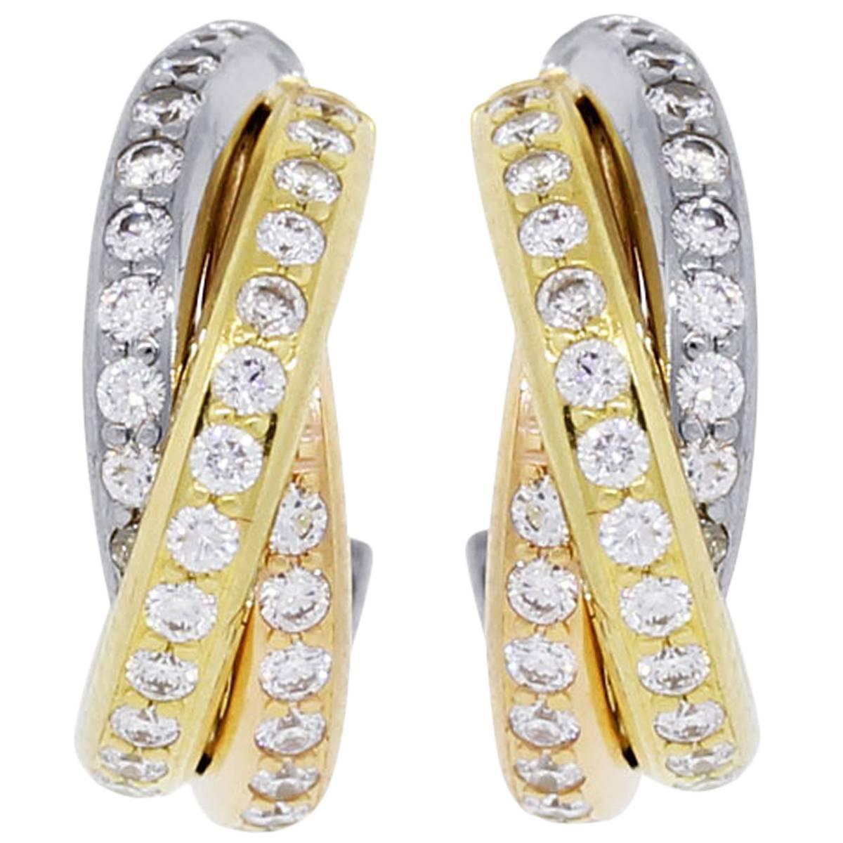 Cartier Trinity Diamond Tri Color Gold Small Earrings