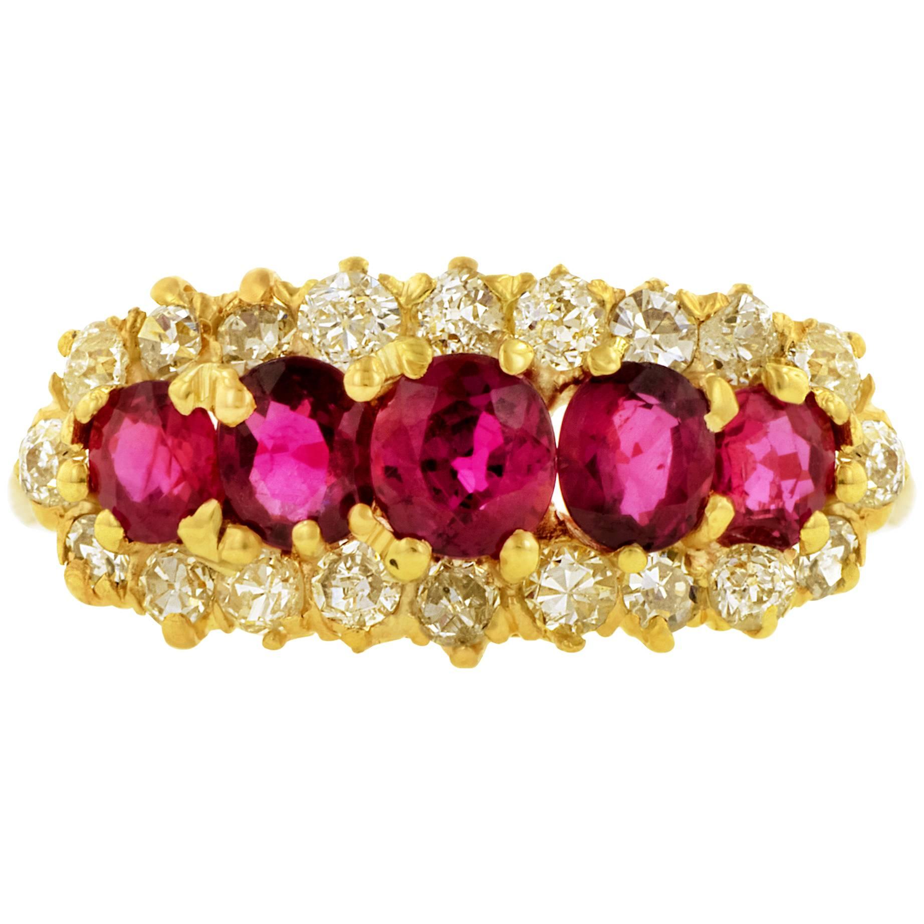 1860s Victorian Ruby Diamond Gold Ring